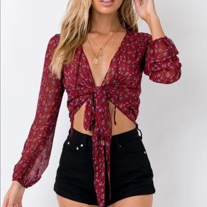 Polly Waverly Tie Up Floral Top